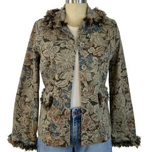 Vintage Gotcha Covered Collar Trimmed Floral Tapestry Blazer Jacket USA Made S